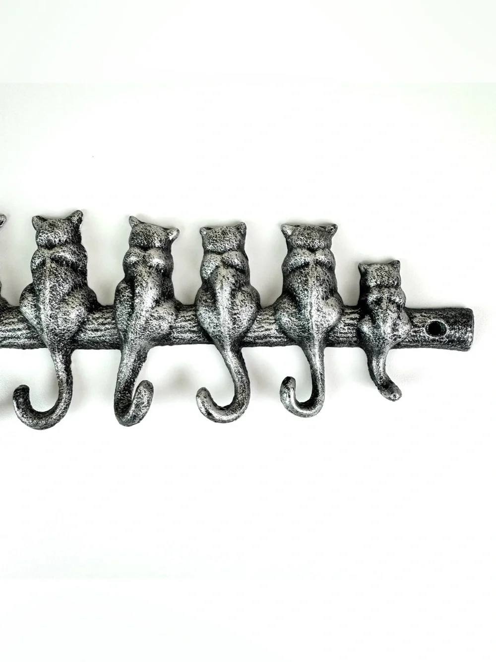 Cast Iron Cat Hook Key Rack / Wall Mounted Jewelry Display / Antique Silver